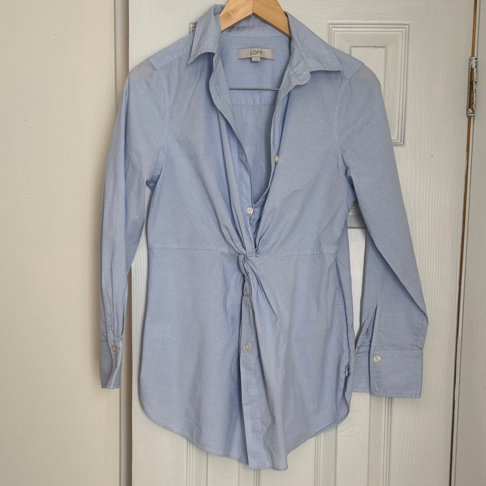 LOFT Sky Blue Casual Button Down Shirt